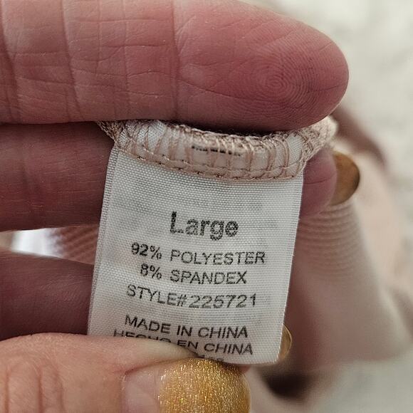 Poof New York bodysuit beige twist knot front long sleeve ribbed snaps Large - Picture 10 of 15